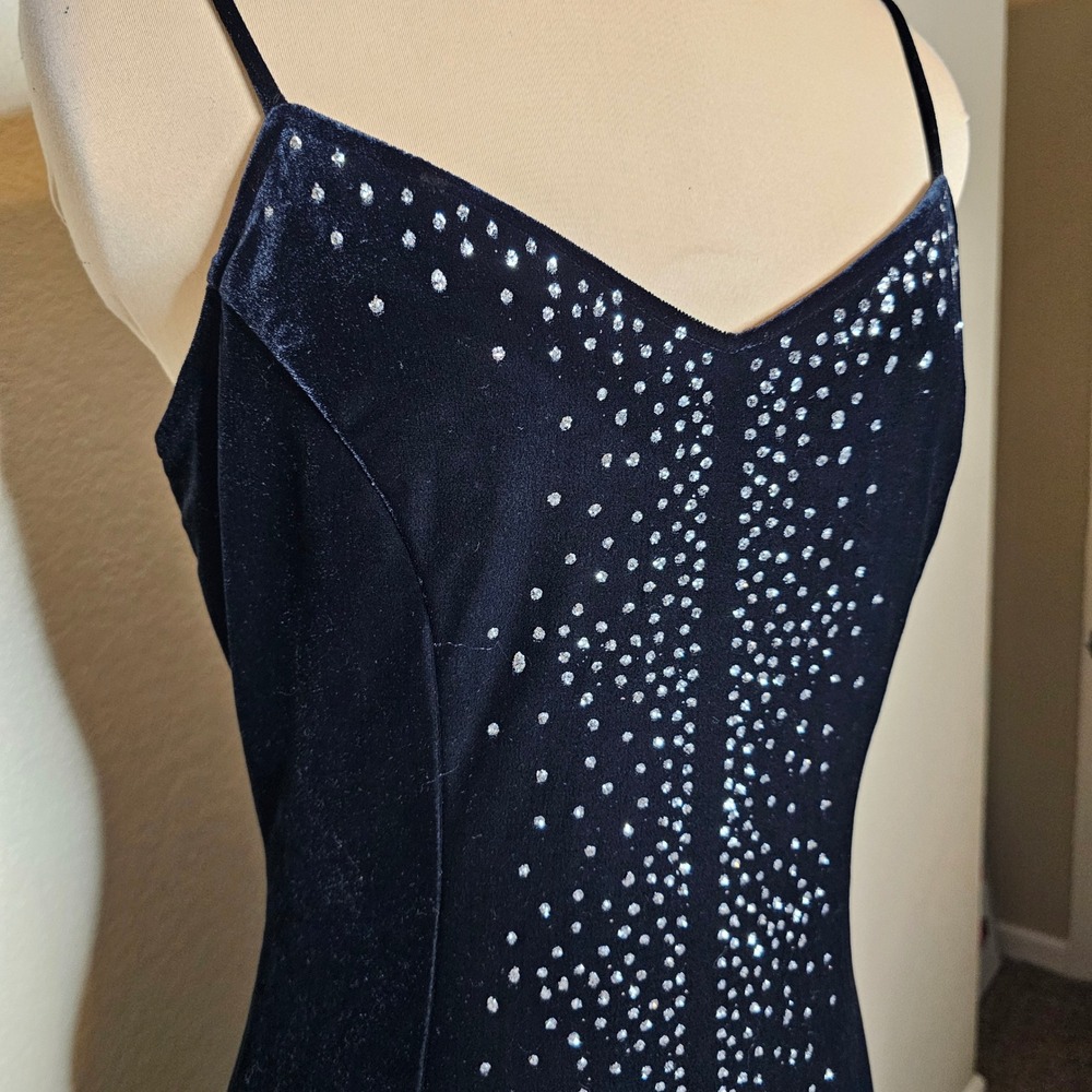 Vintage 90s Y2K Black Velvet Maxi Slip Dress Evening Gown Formal Silver glitter - Picture 3 of 10